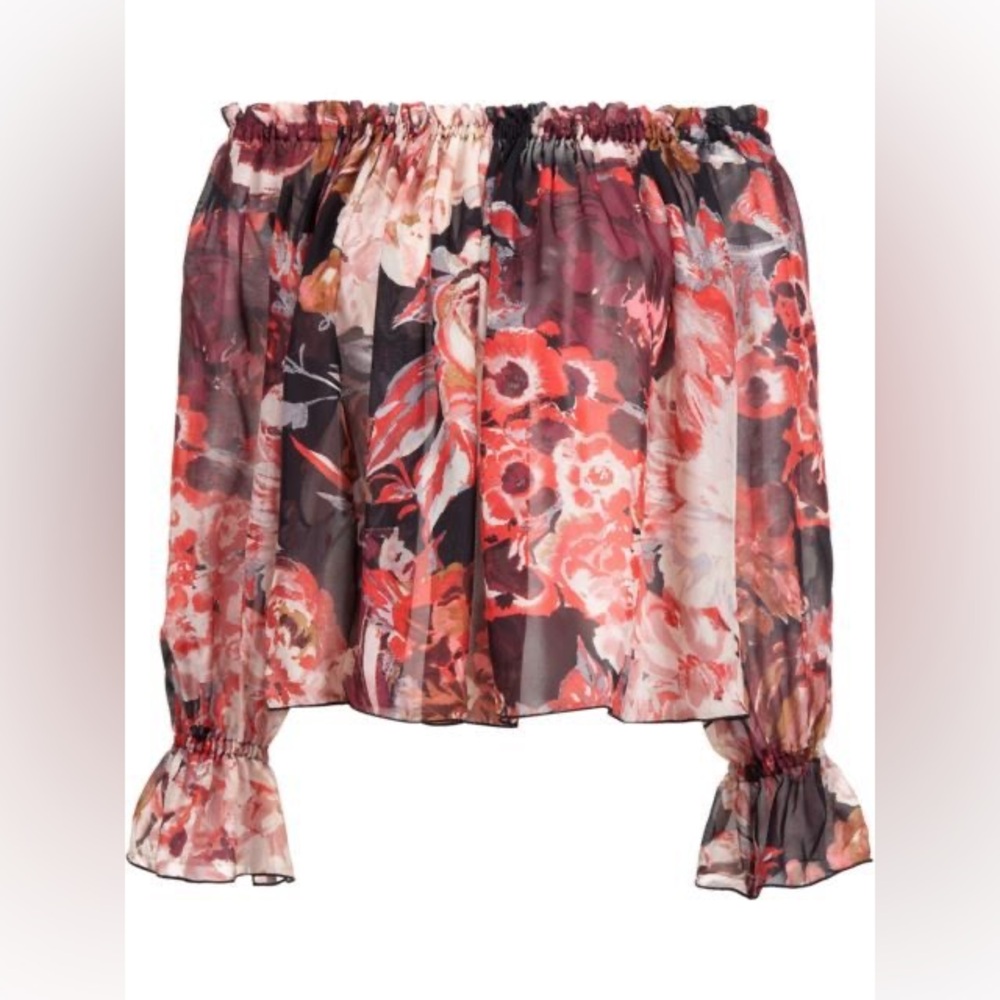 Elizabeth and James Red and Pink‎ Ruffled Crop Blouse Remi Off Shoulder XS